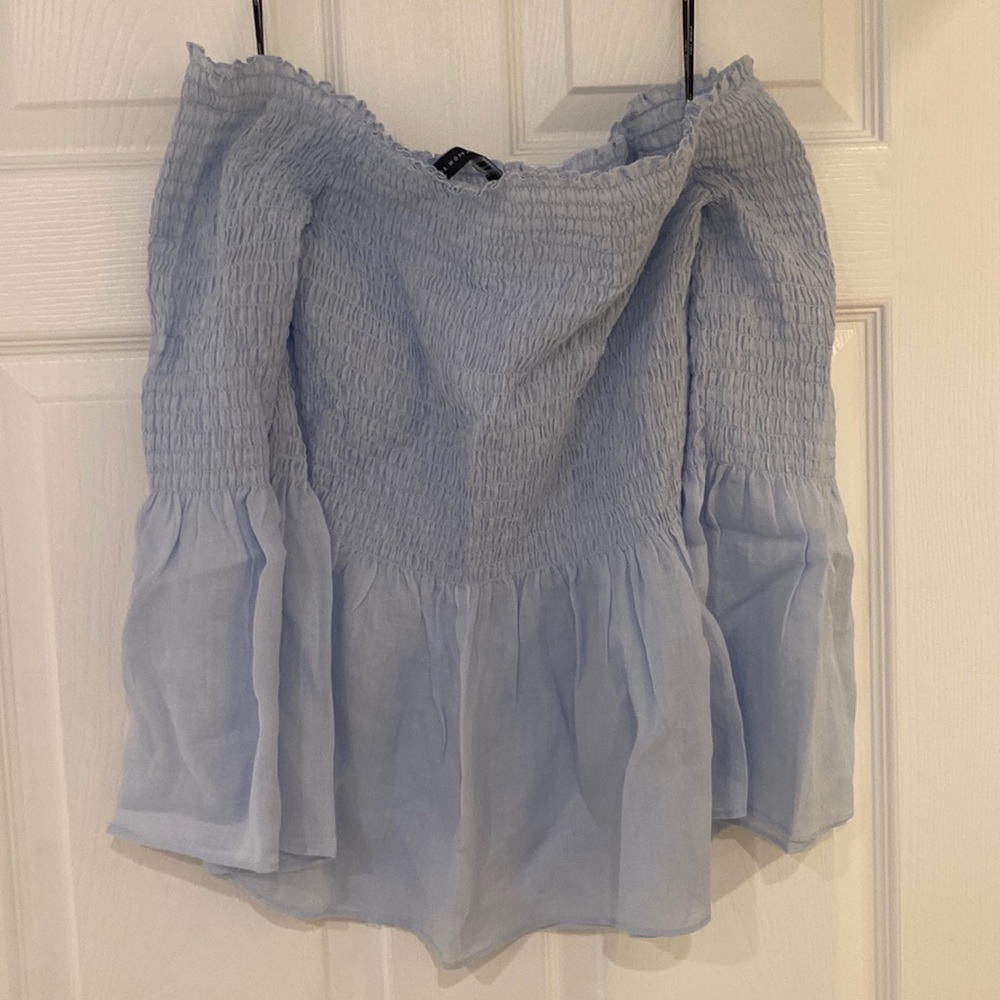 Zara Light Blue Off the Shoulder Blouse